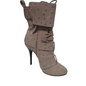 Guiseppe Zanotti Tan Beige Suede Rhinestone Booties - Size 37